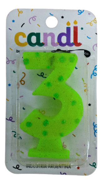 Vela Numero Verde Fluo Con Lunares Nº3 0
