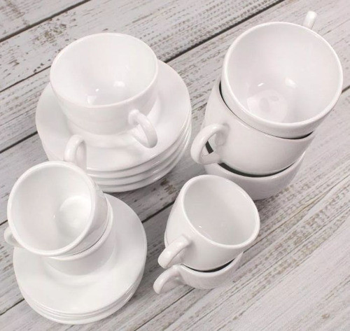 Jogo Com 6 Xícaras Brancas Com Pires Café 50ml Cerâmica 1