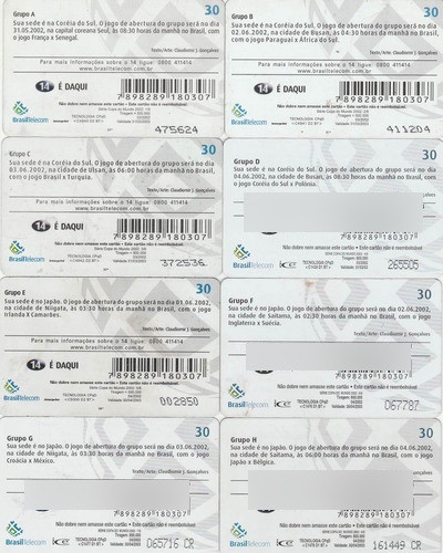 Cartão Telef. Brasil Tel - Copa Coreia/japão Lote 8 Ud - Ab8 1