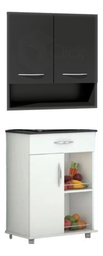 Armário De Cozinha Gabinete Aéreo Preto Balcão 1 Gaveta 0