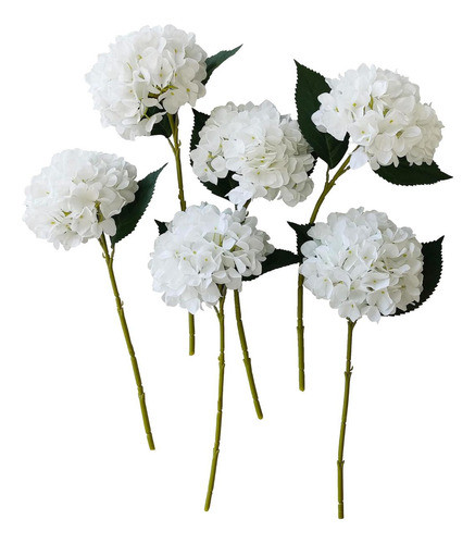 Flores Artificiales Hortensias Blancas, 6 Piezas Flores Con 0