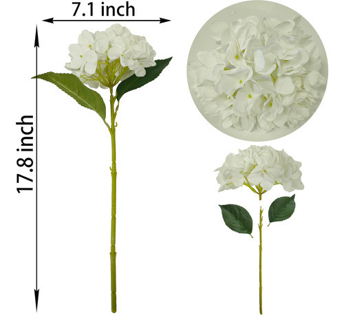 Flores Artificiales Hortensias Blancas, 6 Piezas Flores Con 1