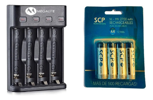 Cargador Megalite 4 Pilas Aa/aaa + 4 Pilas Aa Recargables 0