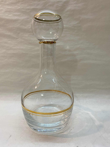 Antiguo Botellón/decantador De Vidrio Con Virolas Doradas 0