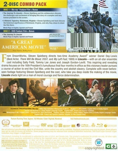 Blu-ray + Dvd Lincoln / De Steven Spielberg 1