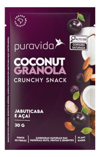 Coconut Granola Crunchy Snack Jabuticaba Vegano Puravida 30g 0