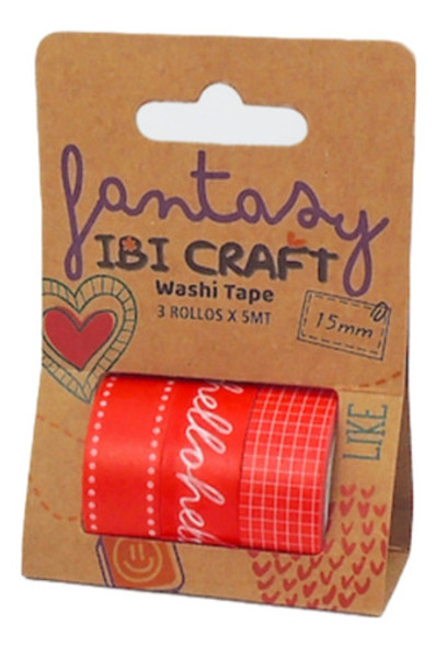 3 Cintas Adhesivas Washi Tape Rojo Ibicraft Red Hello Decora 0
