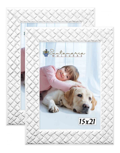 Kit 2 Molduras Porta Retrato 15x21 3cm Relevo Branco 0