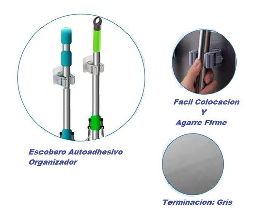 Porta Escobas Organizador  Autoadhesivo De Pvc Facil Agarre 1