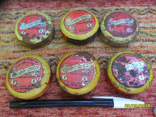 Lote D 6 Antiguas Latas Anilina Colibrí P Teñir Decoración 0
