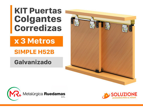 Kit Puertas Corredizas Colgante Simple 3 Mt Hierro Pintado 1