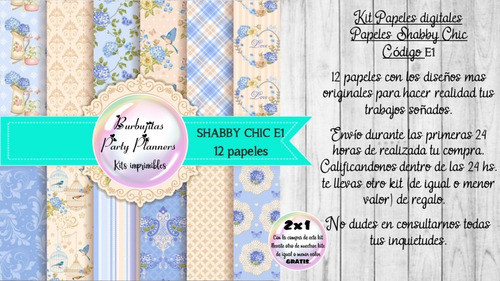 Papeles Digitales Fondos Shabby Chic Celeste Y Beige E1 1