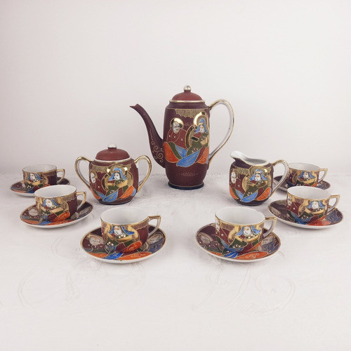 Gran Juego De Cafe Satsuma Antiguo Pintado Completo Vealo 1