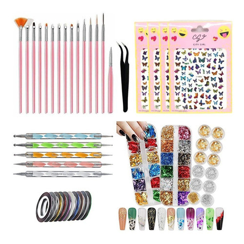 Kit De Decoracion X33 Para Uñas Semipermanentes Con Pinceles 0