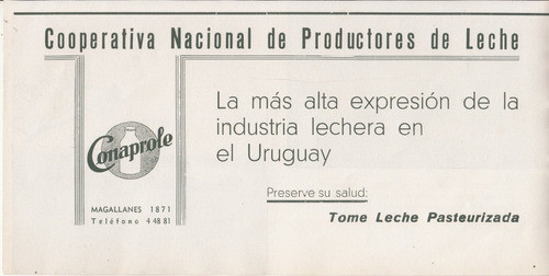1944 Recorte Publicidad Conaprole Lacteos Uruguay Vintage 0