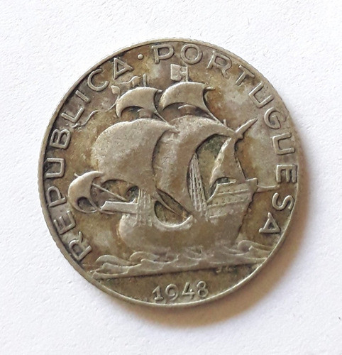 Portugal 2 1/2 Escudos 1948 Dos Y Medio Plata .650 Km#580 1