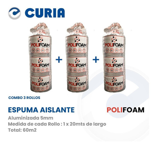 3 Rollos Aislante Térmico Espuma 5mm Aluminiz + Malla 60m2 1