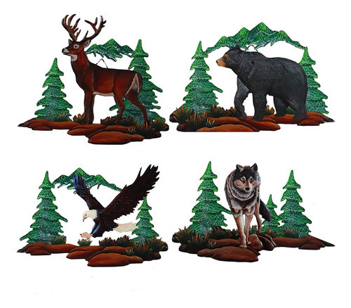 Bvlfook 4 Piezas Metal Wall Art Wolf Moose Bear Eagle Wolf T 0
