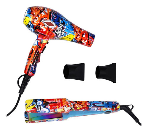 Set Teknikpro Secador + Plancha De Pelo Graffiti Profesional 0