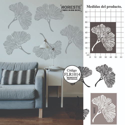 Stencil Decorativo Hoja Palma Flor Pared Tela  50x60 Flr1014 0
