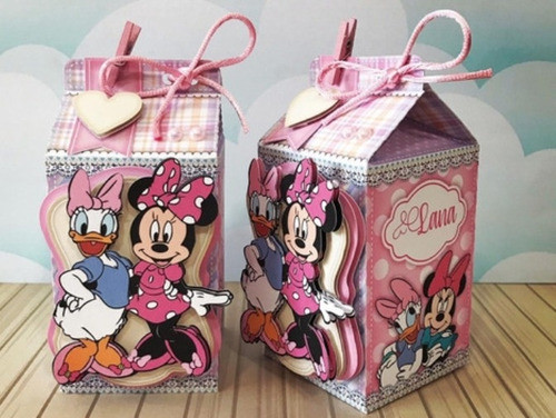 30 Cajitas Milk Box En 3d De Minnie Y Margarita 1