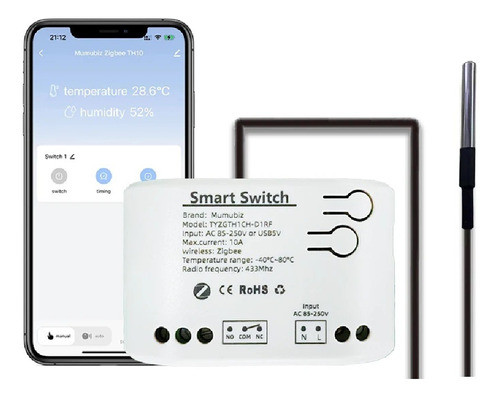 Smart Rele Zigbee + Rf 1 Canal Sensor Temperatura App Tuya 0