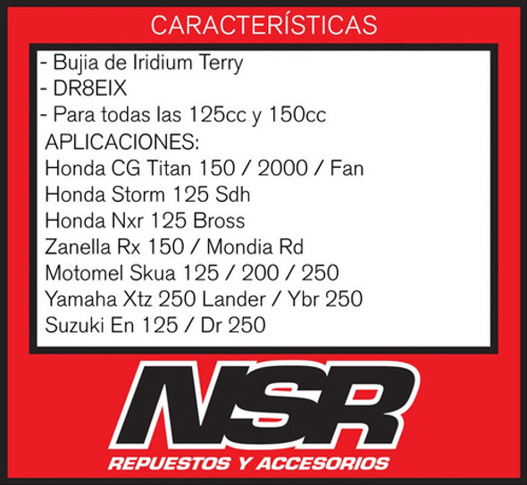 Bujia Iridium Dr8eix Yamaha Ybr 250 Xtz 250 Lander Nsr Motos 1