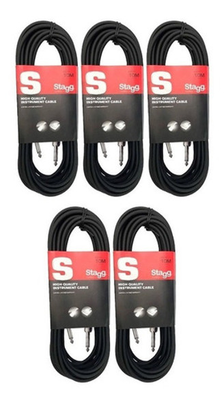 Pack X 5 Cable Plug-plug 10 Mts Stagg Sgc10 P/ Guitarra Bajo 0