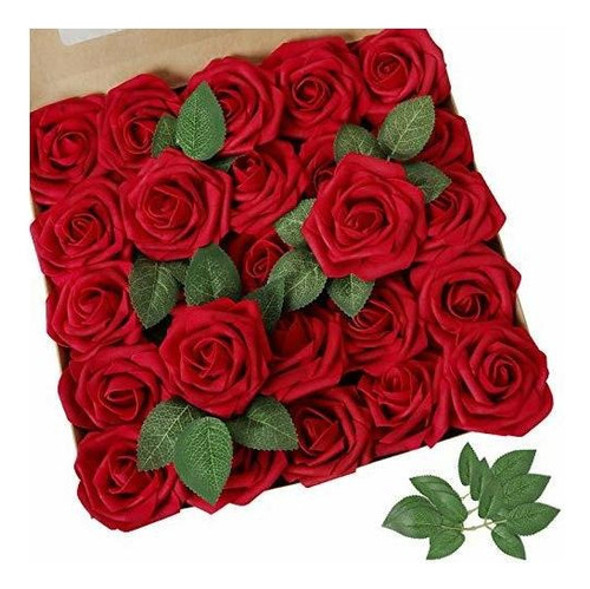 Amyhomie Artificial Flower Red Rose 25 Piezas De Rosas Falsa 0
