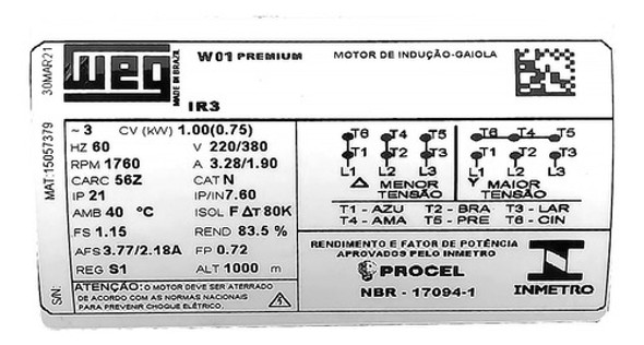 Motor Elétrico Trifásico 1cv Baixa Rotação Aberto Ip21 Weg 1