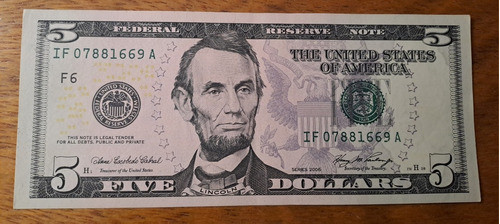 Estados Unidos Billete 5 Dólares   Lincoln   Serie 2006 Exc 1