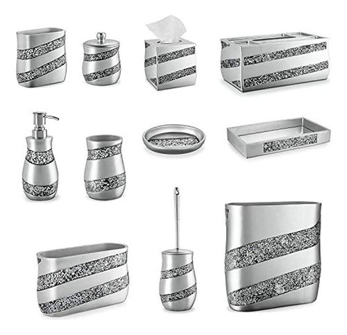 Dwellza Plata Mosaico Espejo Cosmético Bandeja Para Tocador 1