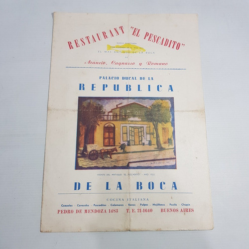 La Boca Antiguo Menú El Pescadito 1925 Trapiche Mag 60978 0