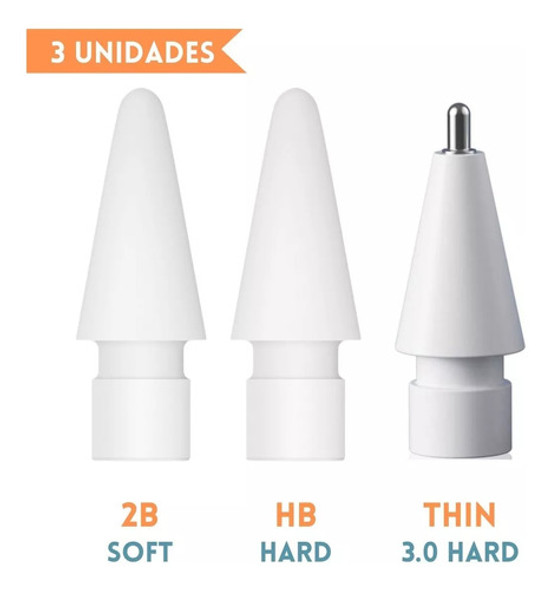 Kit 3 Pontas Finas P iPad Caneta App Pencil 1 E 2 Geração 1