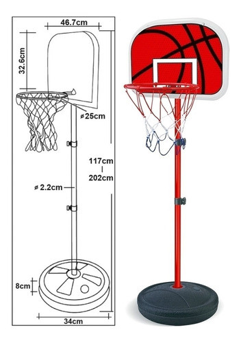 Cesta De Basquete Ajustável Kit Tabela Bola Bomba Rede 1
