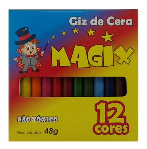 24 Caixas Giz De Cera Escolar 12 Cores 48g Magix Promoção 0