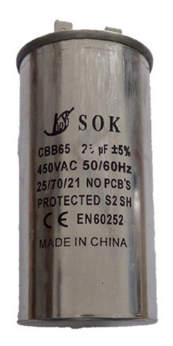 Capacitor 25 Mf 450v Metálico Para Aire Acondicionado 0
