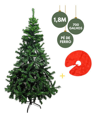 Árvore Natal Pinheiro 1,80m Grande 700 Galhos C/ Saia 75cm 1