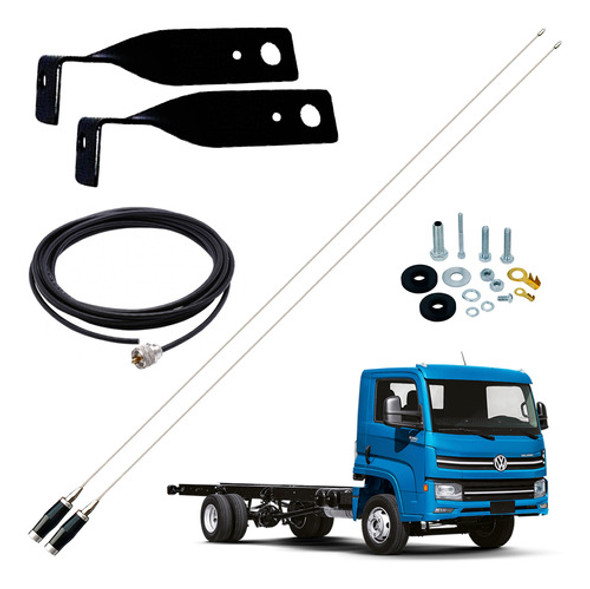 2 Antena Px Inox Mini 1,40m Vw Delivery Cabo 5,5m Parafusos 0