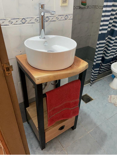 Mueble Para Bacha De Baño En Hierro Tablon Rustico Artesanal 1