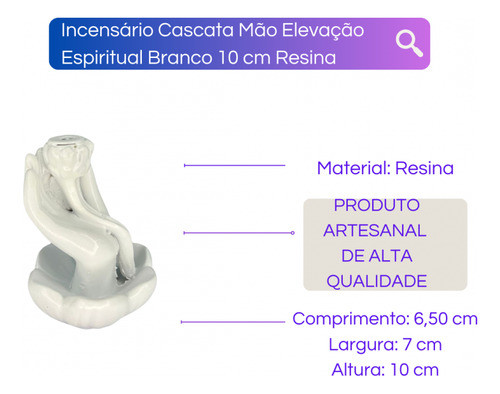 Incensário Cascata Mão Elevação Branco 10 Cm Resina 1