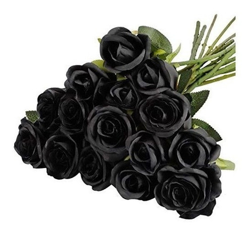 Rosas Artificiales Realistas Tallo Largo X 15u Negras 0