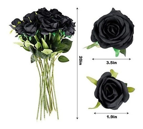 Rosas Artificiales Realistas Tallo Largo X 15u Negras 1