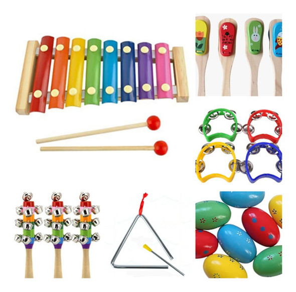 Kit Percusión X 6 Maraca Xilofón Armónica Jardín De Infantes 0