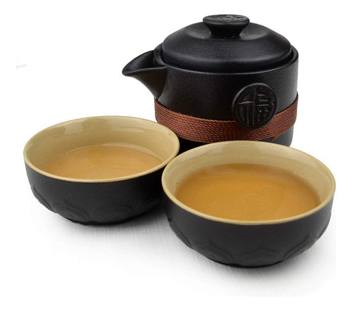 Set De Viaje T Kungfu Negro 200ml Con Tetera Y Tazas, Bolsa 0
