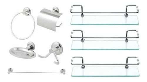 Kit Acessórios Banheiro 5 Peças Inox +3 Porta Shampoo 30 Cm 0