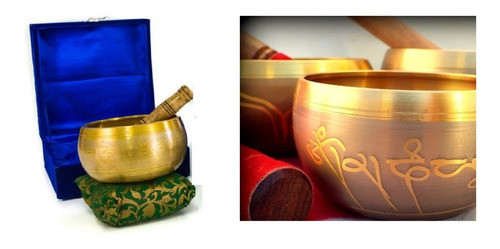 Cuenco Tibetano Color Oro Tallado 13cm + Caja + Zafu Baqueta 0