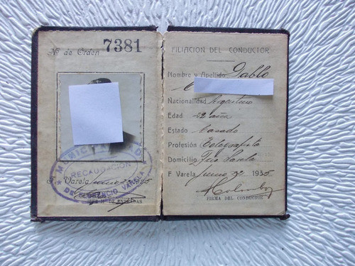 4274-carnet Usado Conductor Florencio Varela  1935 Cuero 1