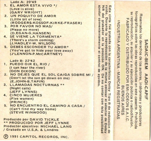 Cassette De Joe Cocker Título: Night Calls Marca Capitol 1