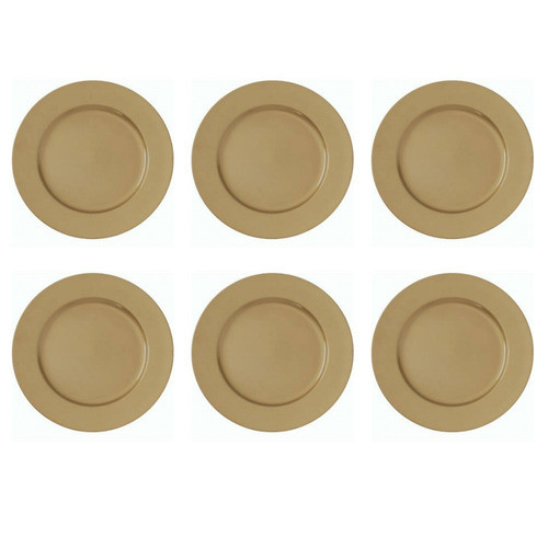 Kit 6 Sousplat Redondo Dourado Liso Polipropileno 33cm Mesa 0